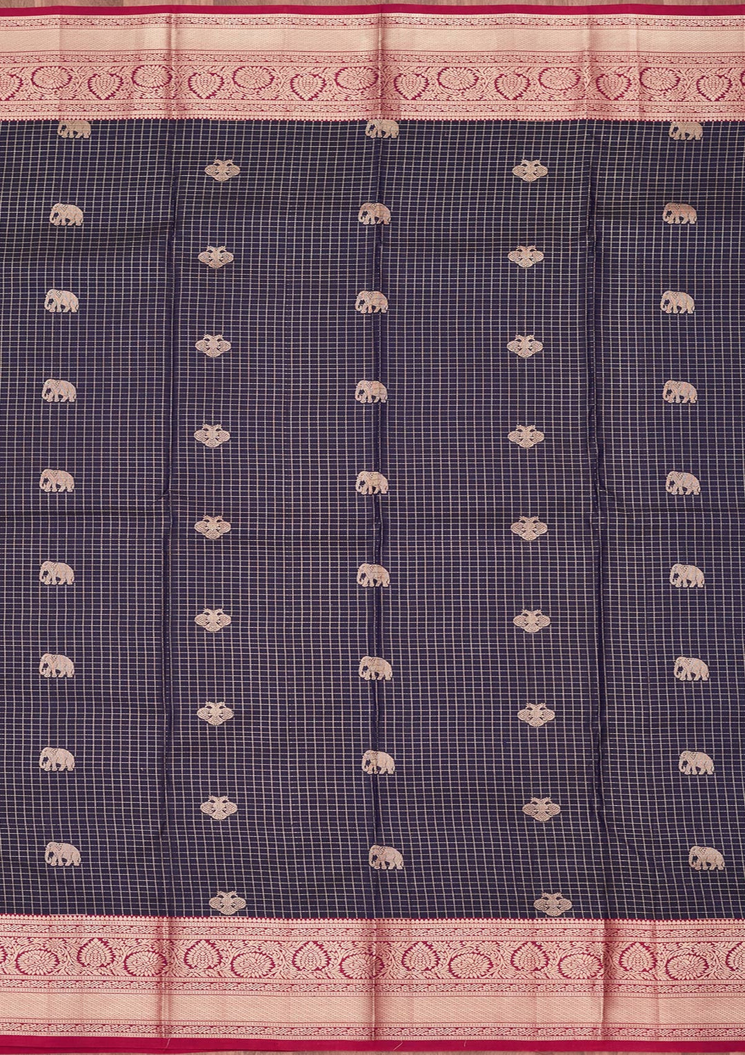 Navy Blue Zariwork Pure Silk Saree-koskii