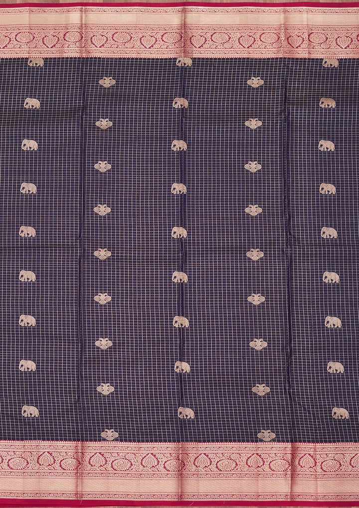 Navy Blue Zariwork Pure Silk Saree-koskii