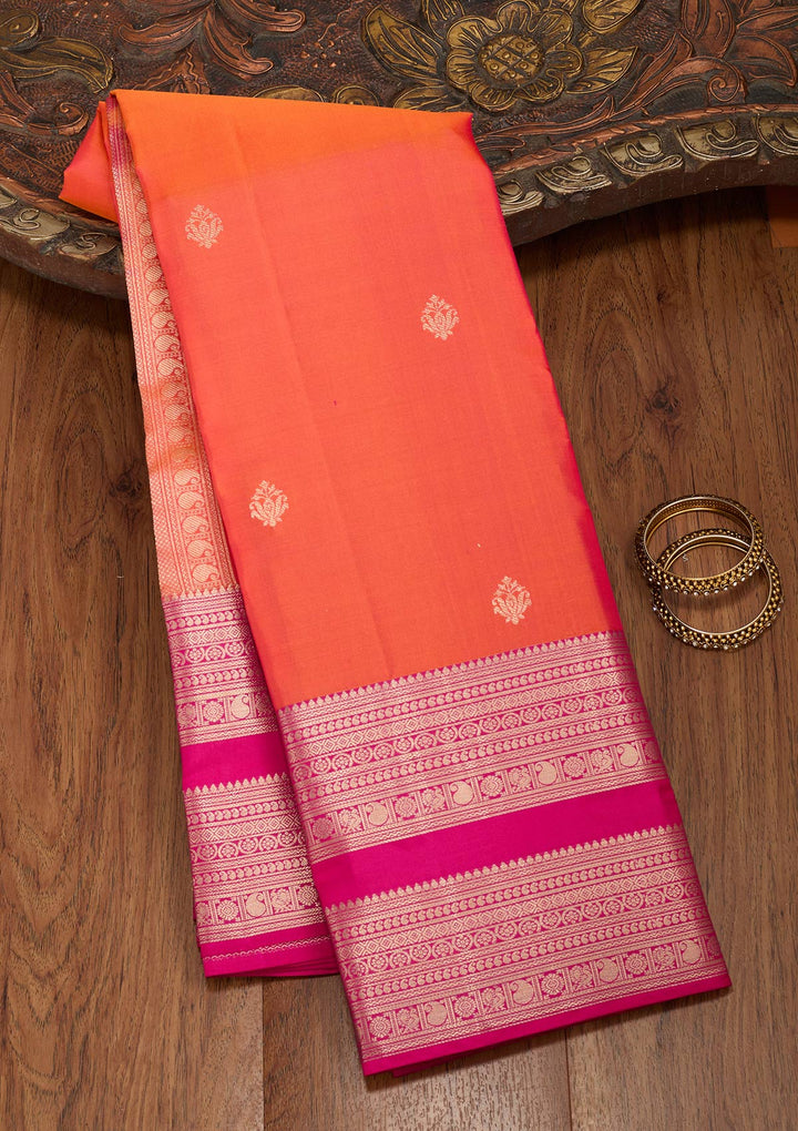 Orange Zariwork Pure Silk Saree-koskii