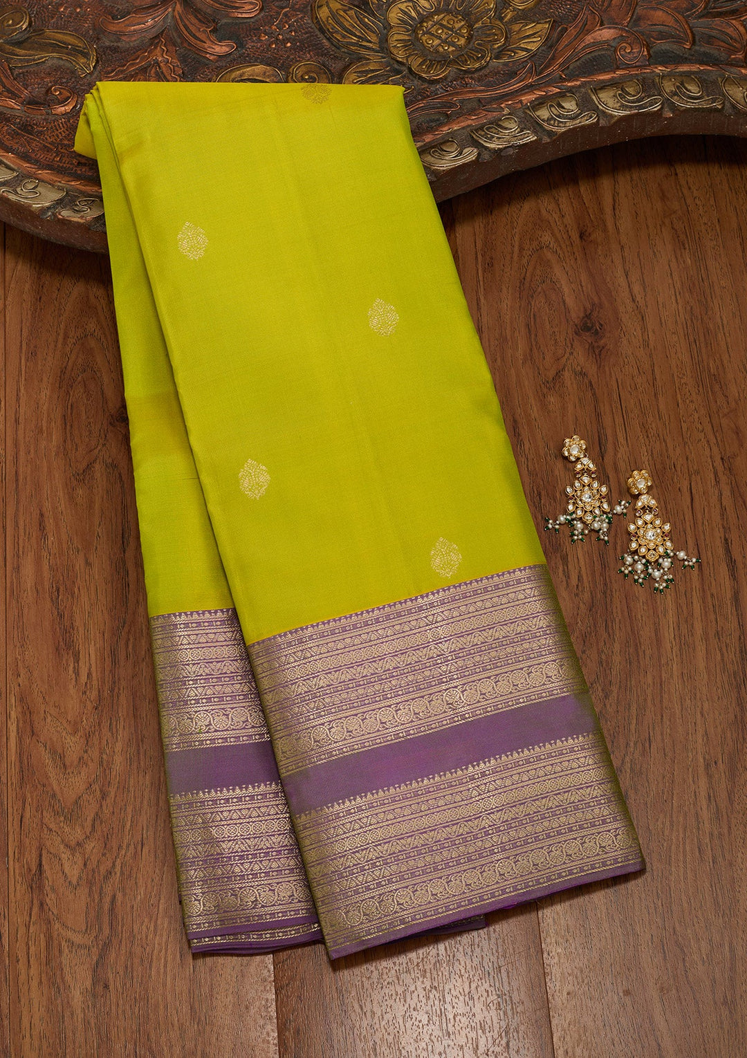 Parrot Green Zariwork Pure Silk Saree-koskii