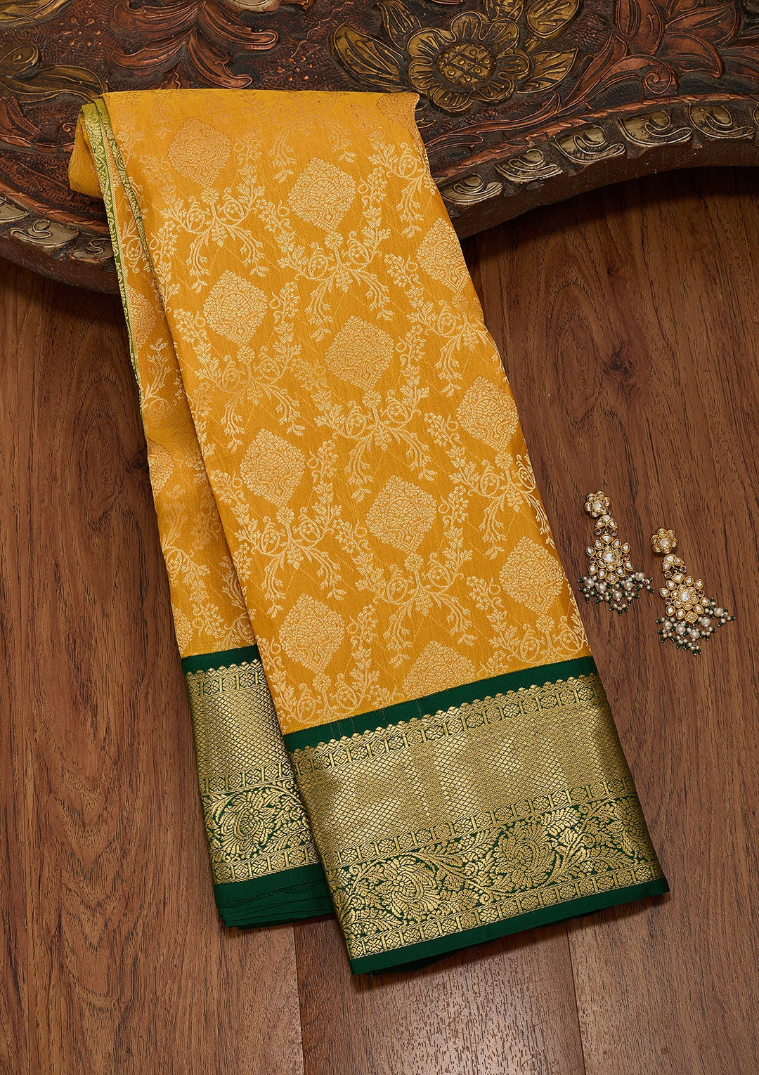 Mustard Zariwork Pure Silk Saree-koskii