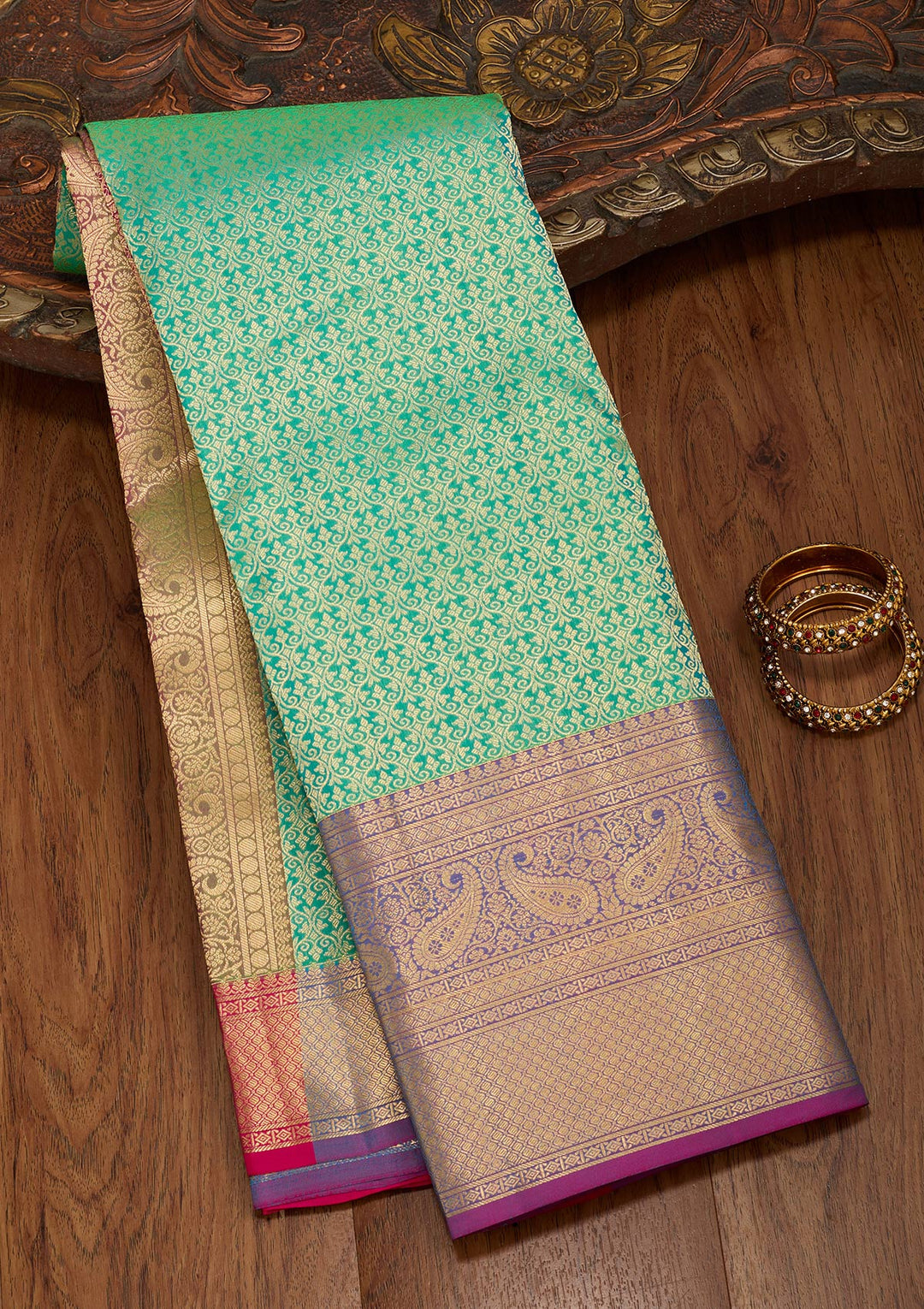 Rama Green Zariwork Pure Silk Saree-koskii