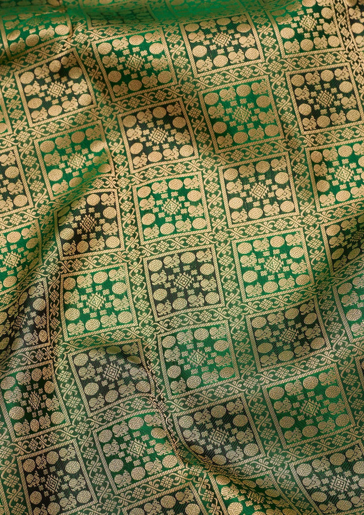 Bottle Green Zariwork Pure Silk Saree-koskii