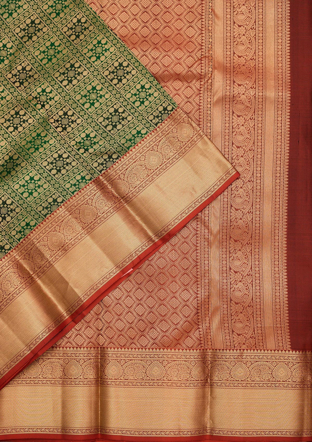 Bottle Green Zariwork Pure Silk Saree-koskii