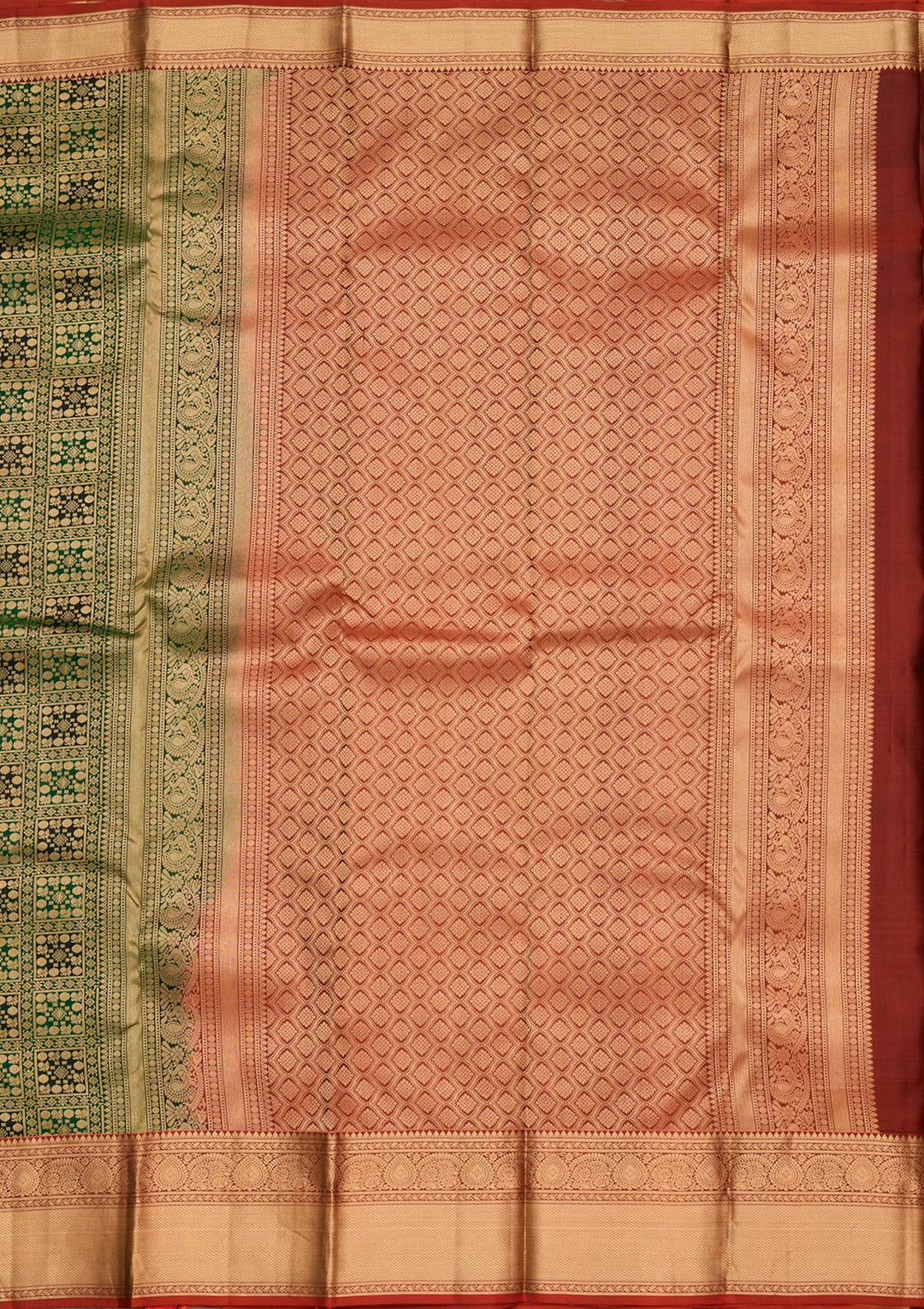 Bottle Green Zariwork Pure Silk Saree-koskii