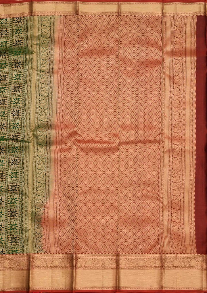 Bottle Green Zariwork Pure Silk Saree-koskii