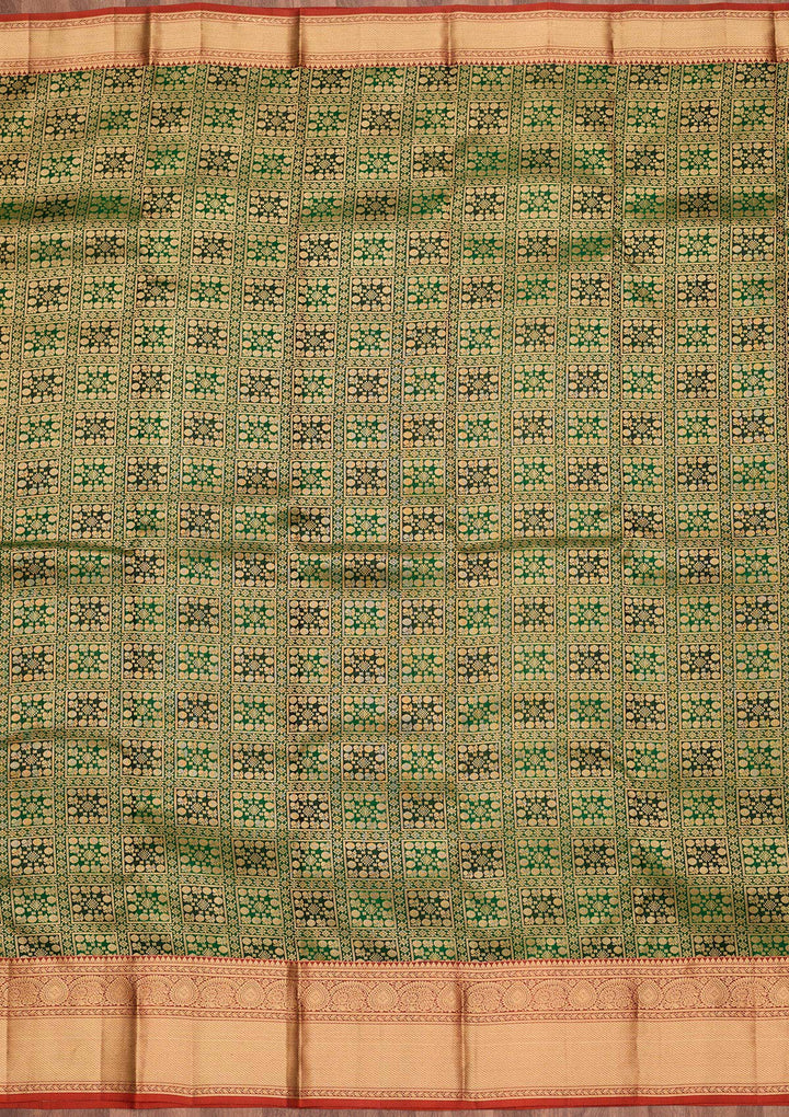 Bottle Green Zariwork Pure Silk Saree-koskii