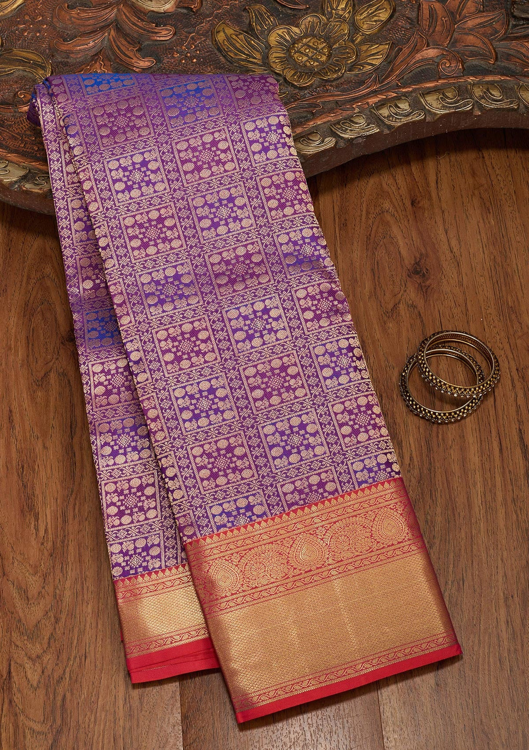 Purple Zariwork Pure Silk Saree-koskii