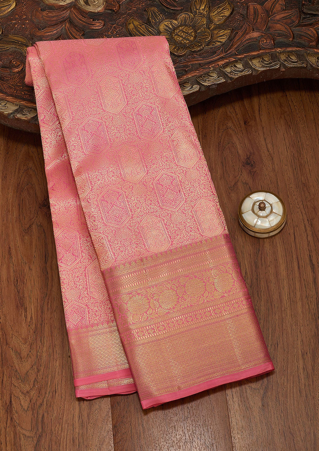 Onion Pink Zariwork Pure Silk Saree-koskii