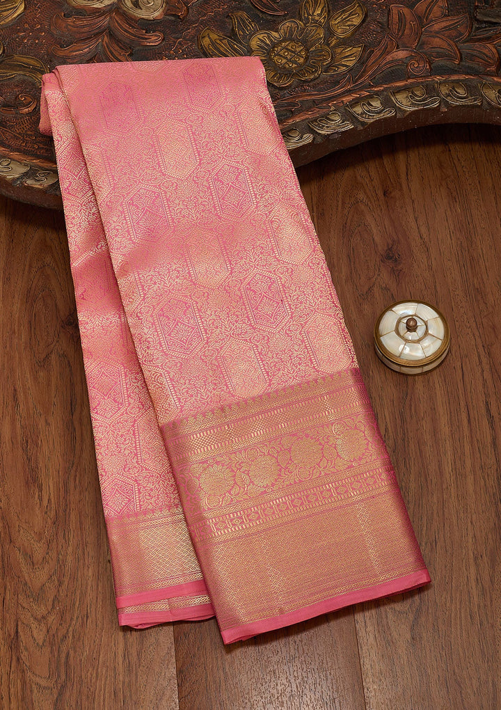 Onion Pink Zariwork Pure Silk Saree-koskii