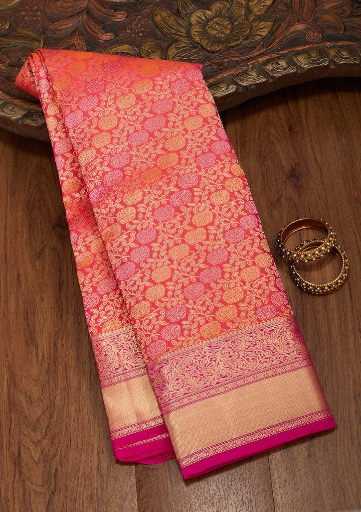 Orange Zariwork Pure Silk Saree-koskii