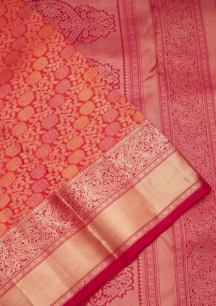 Orange Zariwork Pure Silk Saree-koskii