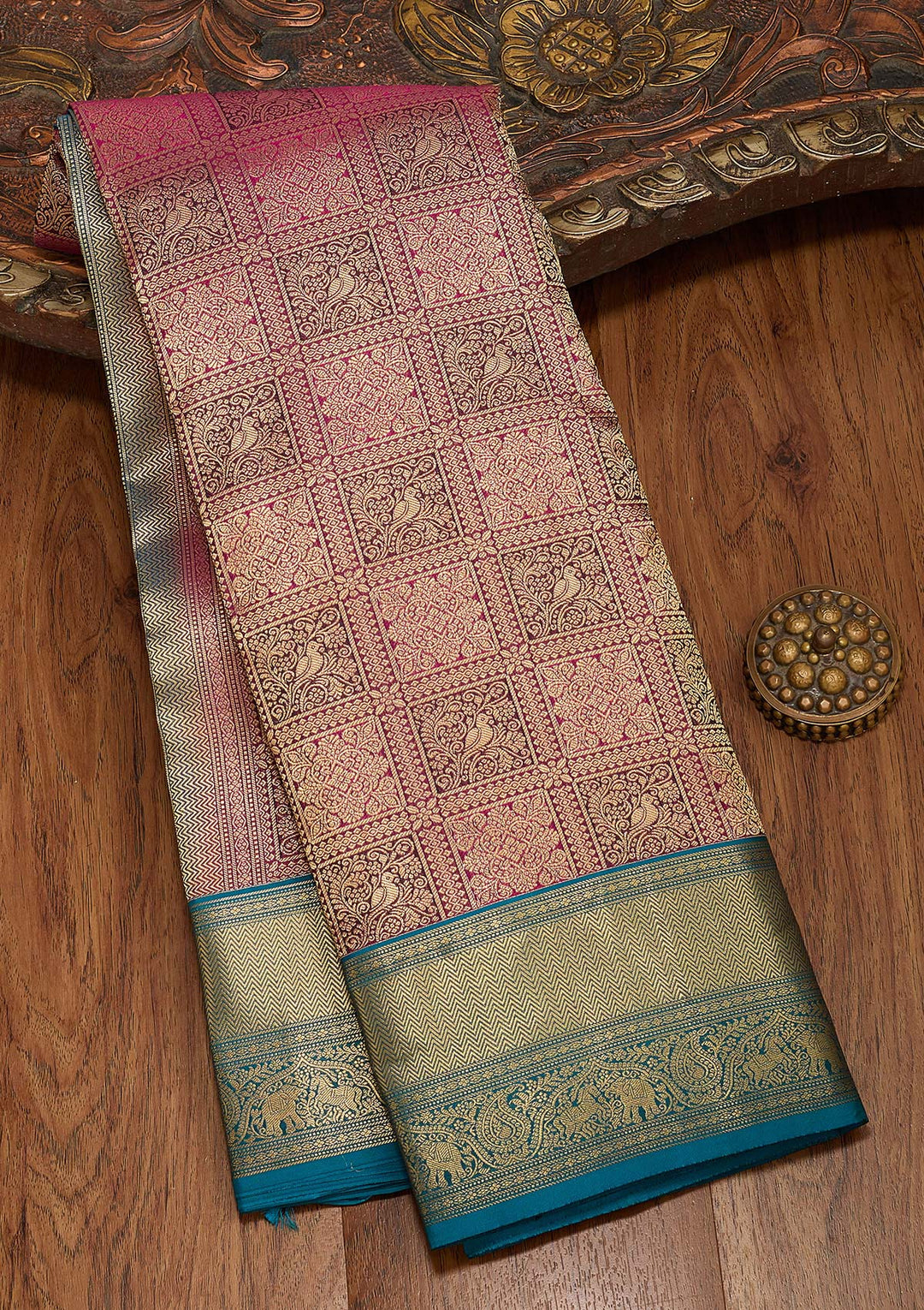 Rani Pink Zariwork Pure Silk Saree-koskii