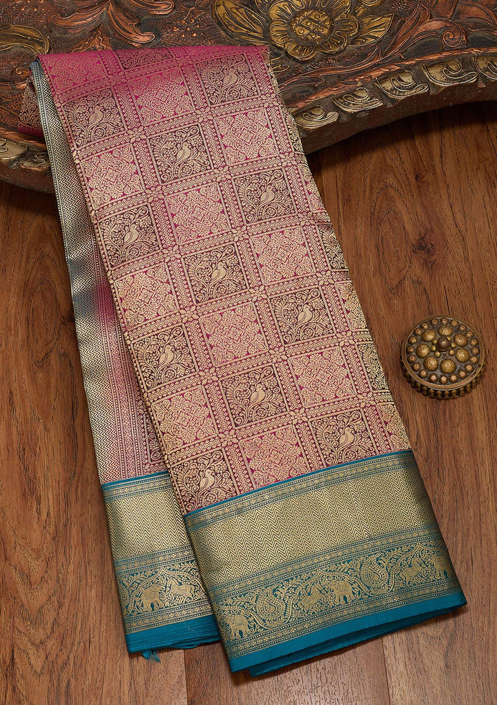 Rani Pink Zariwork Pure Silk Saree-koskii