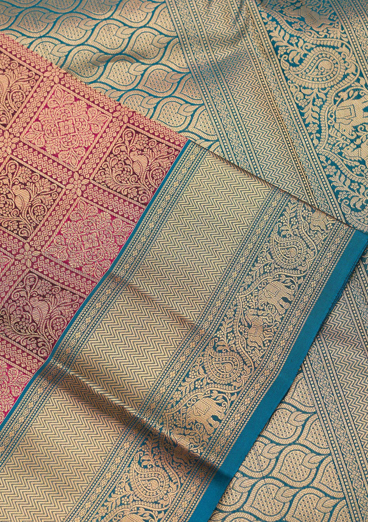 Rani Pink Zariwork Pure Silk Saree-koskii