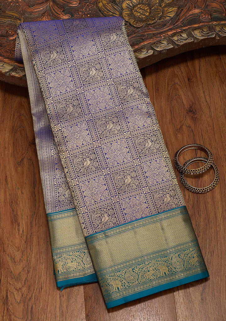 Royal Blue Zariwork Pure Silk Saree-koskii
