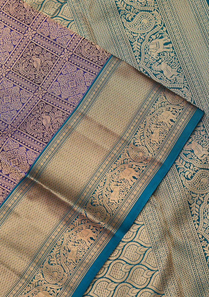 Royal Blue Zariwork Pure Silk Saree-koskii