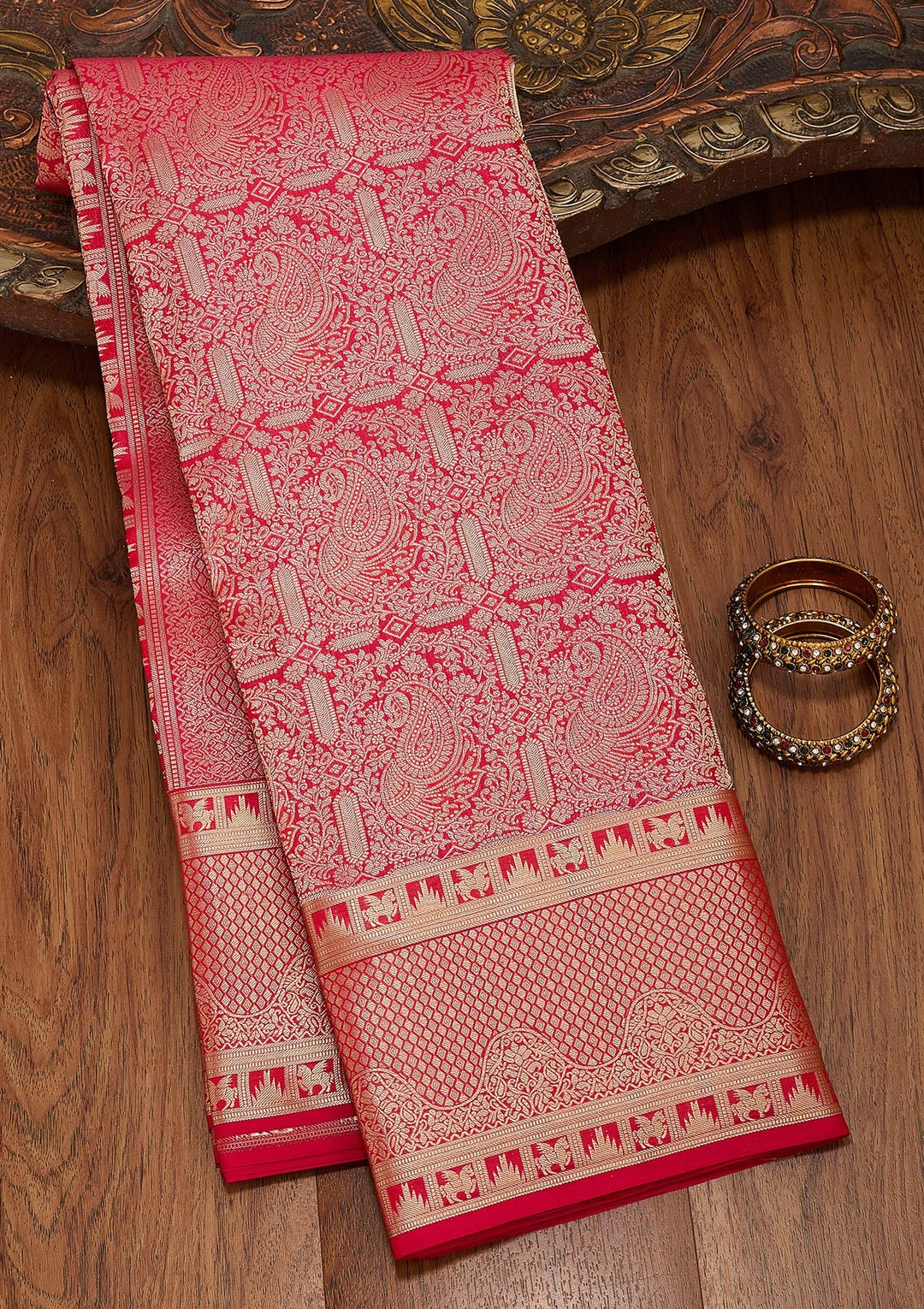 Red Zariwork Pure Silk Saree-koskii