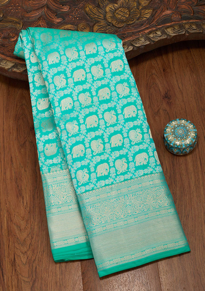 Turquoise Blue Zariwork Pure Silk Saree-koskii