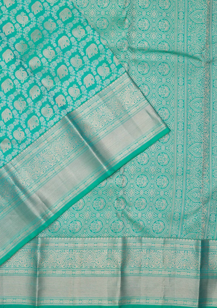 Turquoise Blue Zariwork Pure Silk Saree-koskii