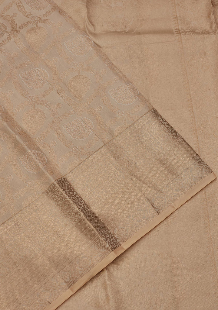 Cream Zariwork Pure Silk Saree-koskii