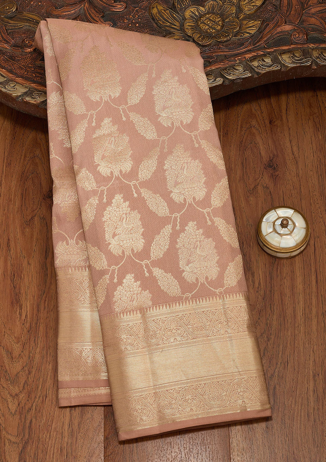 Beige Zariwork Pure Silk Saree-koskii