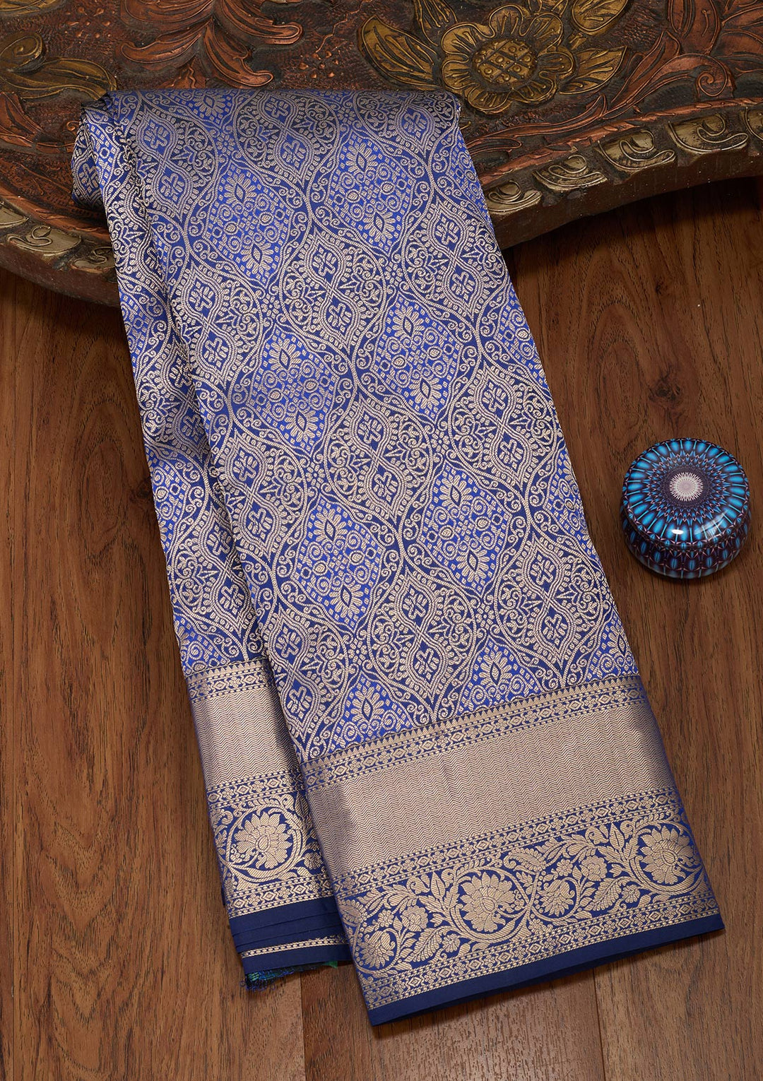Royal Blue Zariwork Pure Silk Saree-koskii