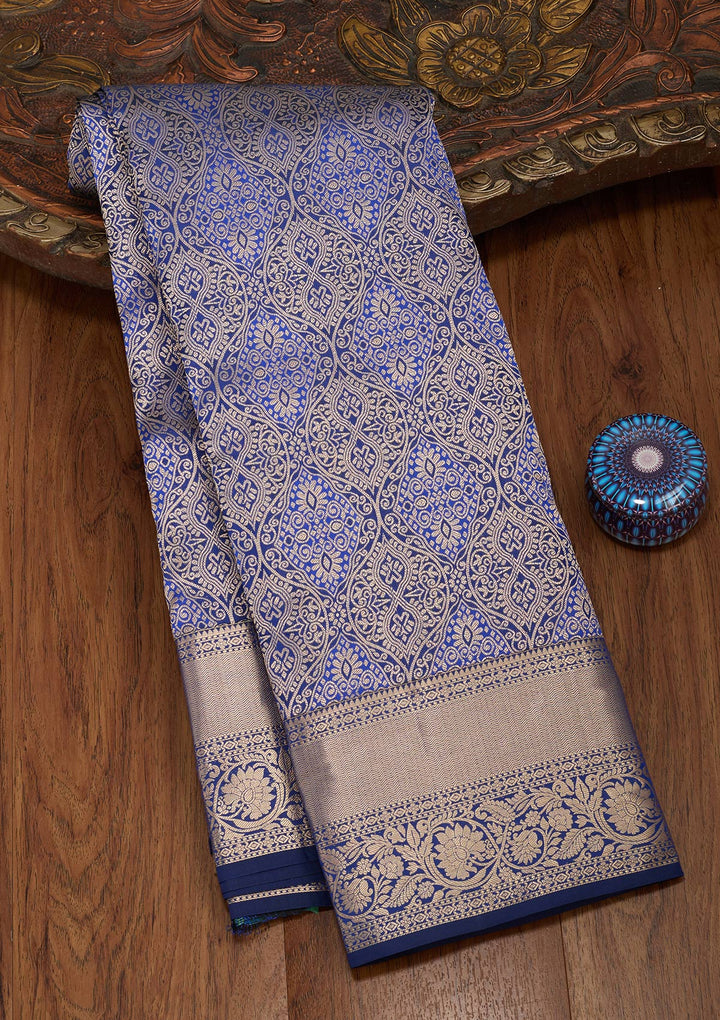 Royal Blue Zariwork Pure Silk Saree-koskii