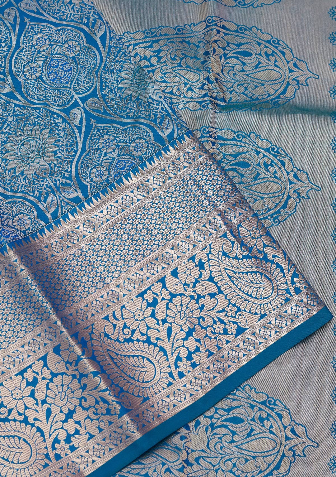 Peacock Blue Zariwork Pure Silk Saree-koskii