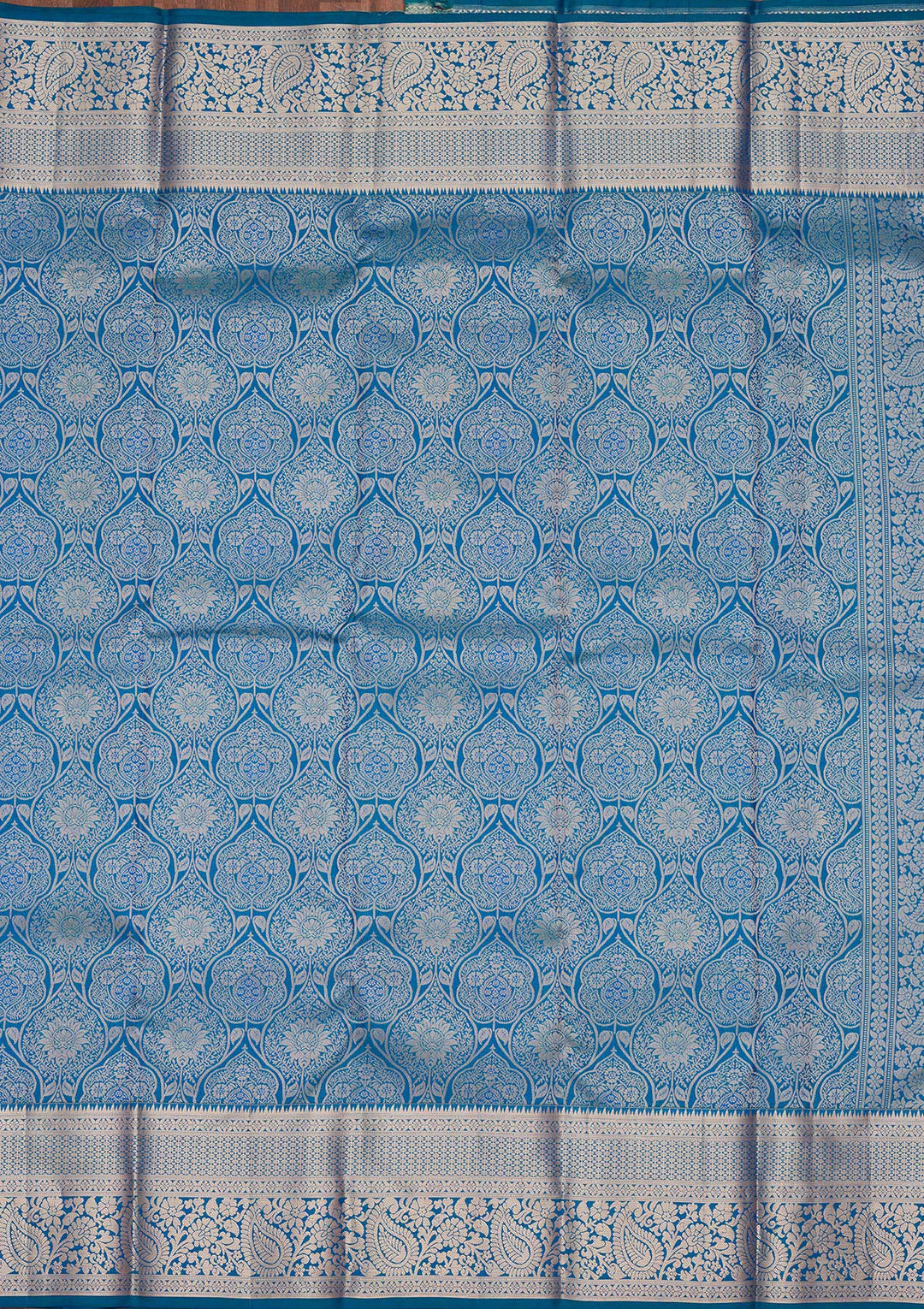 Peacock Blue Zariwork Pure Silk Saree-koskii