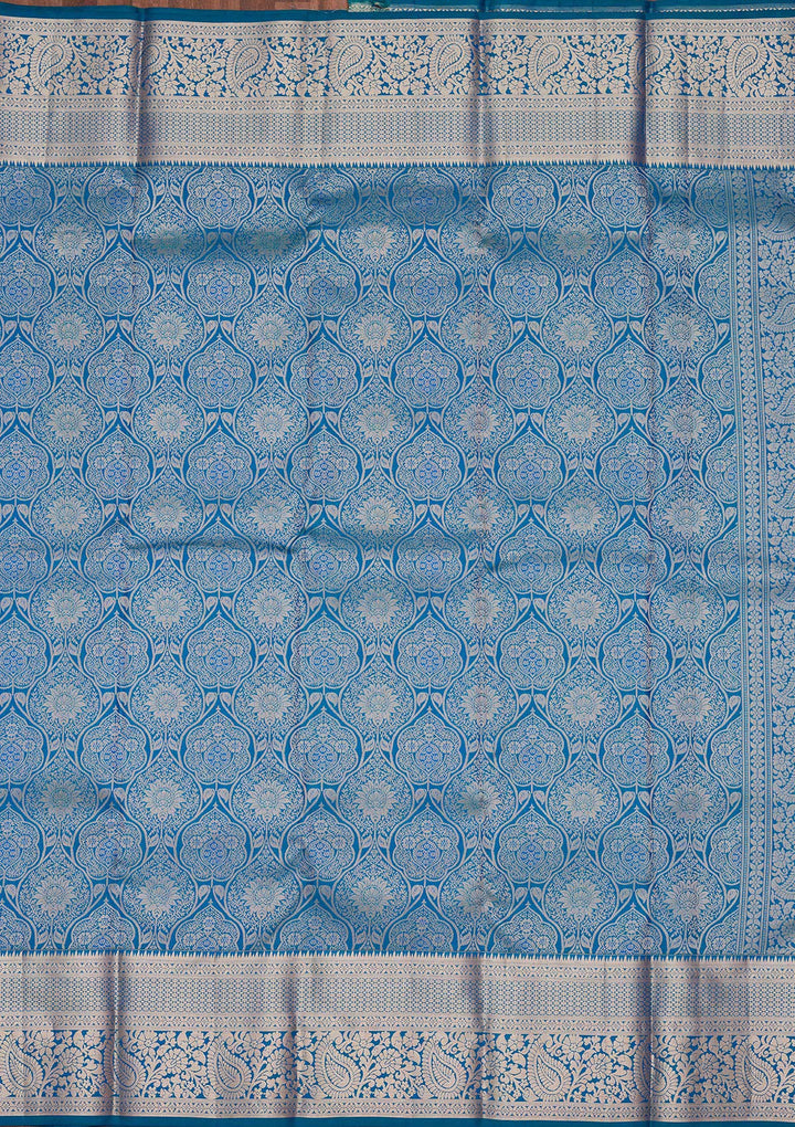 Peacock Blue Zariwork Pure Silk Saree-koskii
