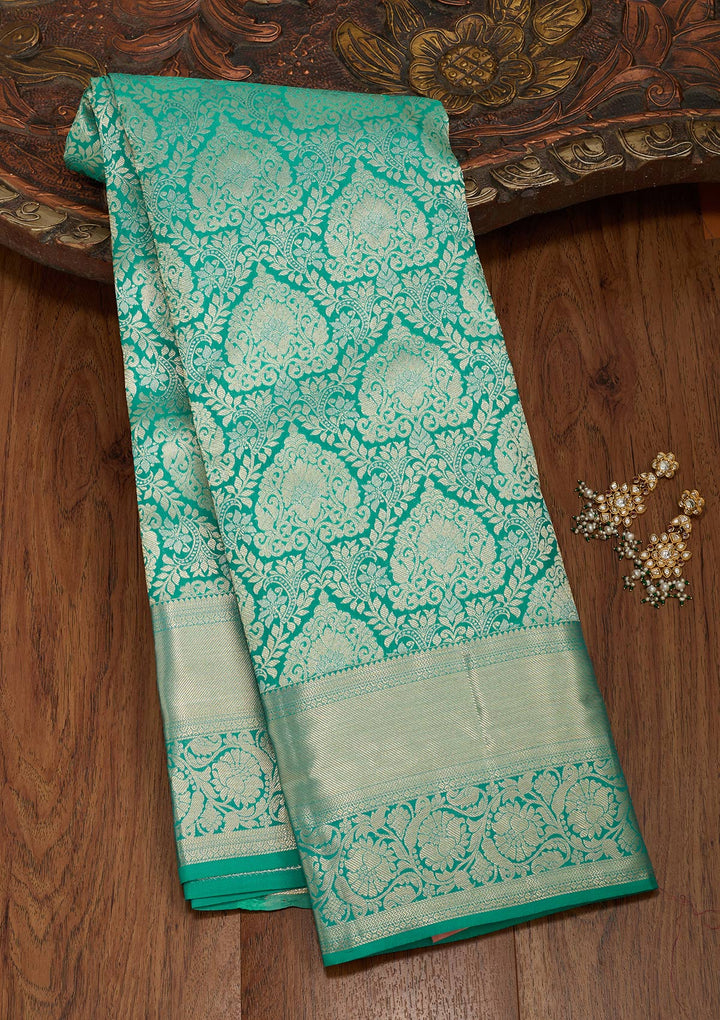 Rama Green Zariwork Pure Silk Saree-koskii
