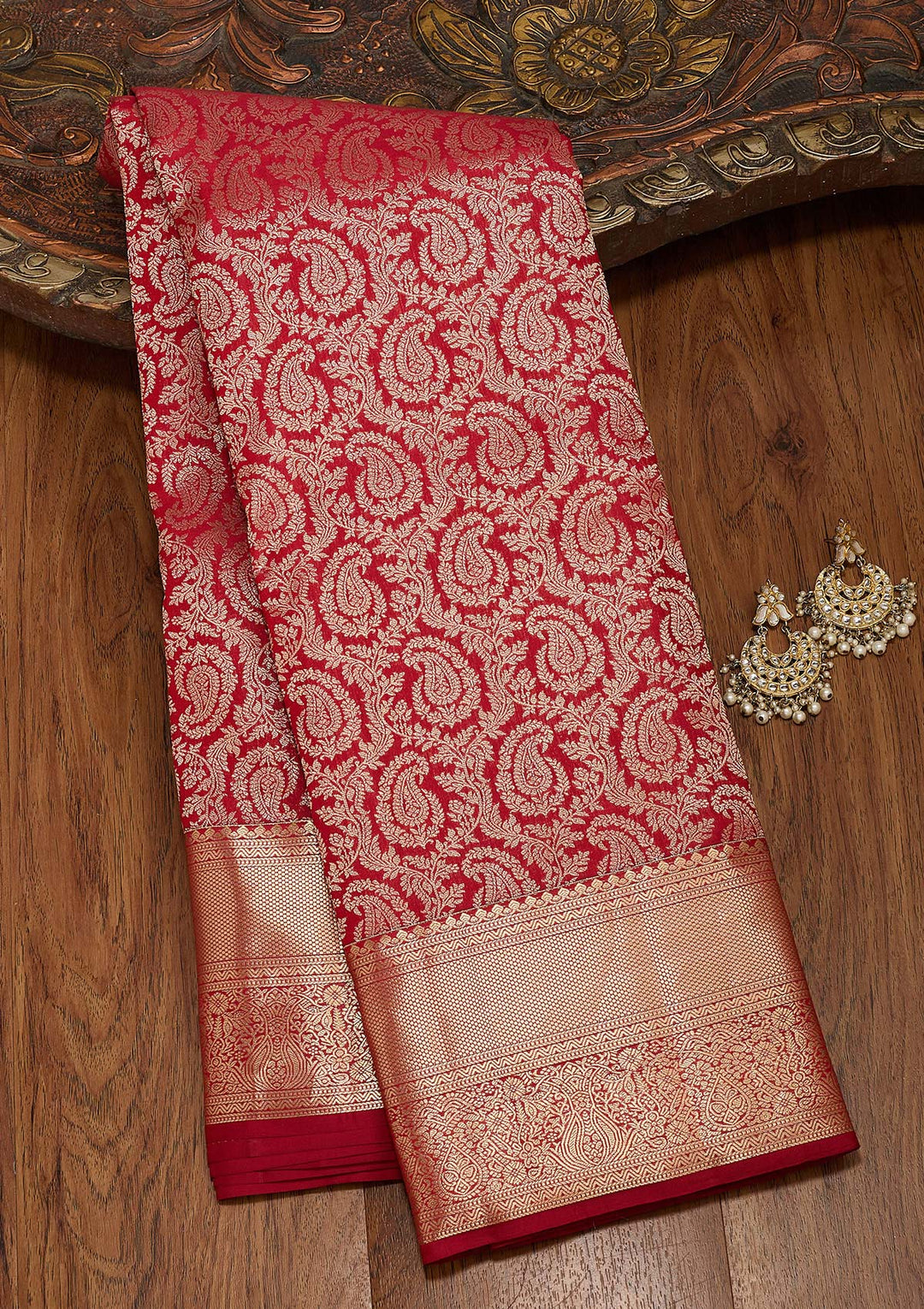 Maroon Zariwork Pure Silk Saree-koskii