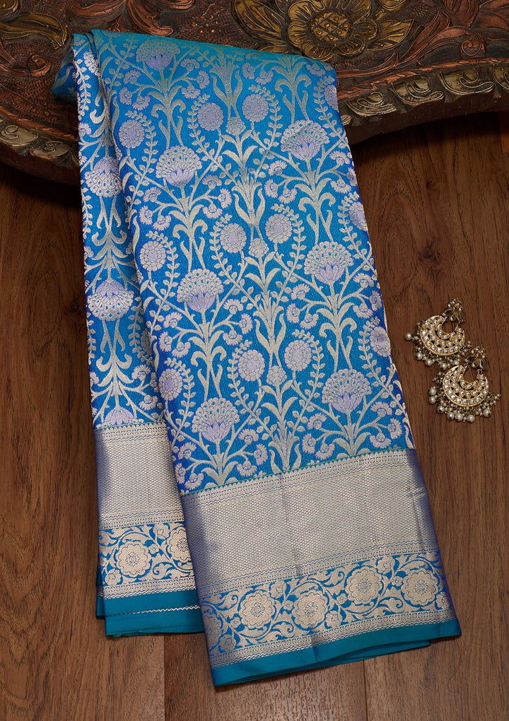 Turquoise Blue Zariwork Pure Silk Saree-koskii