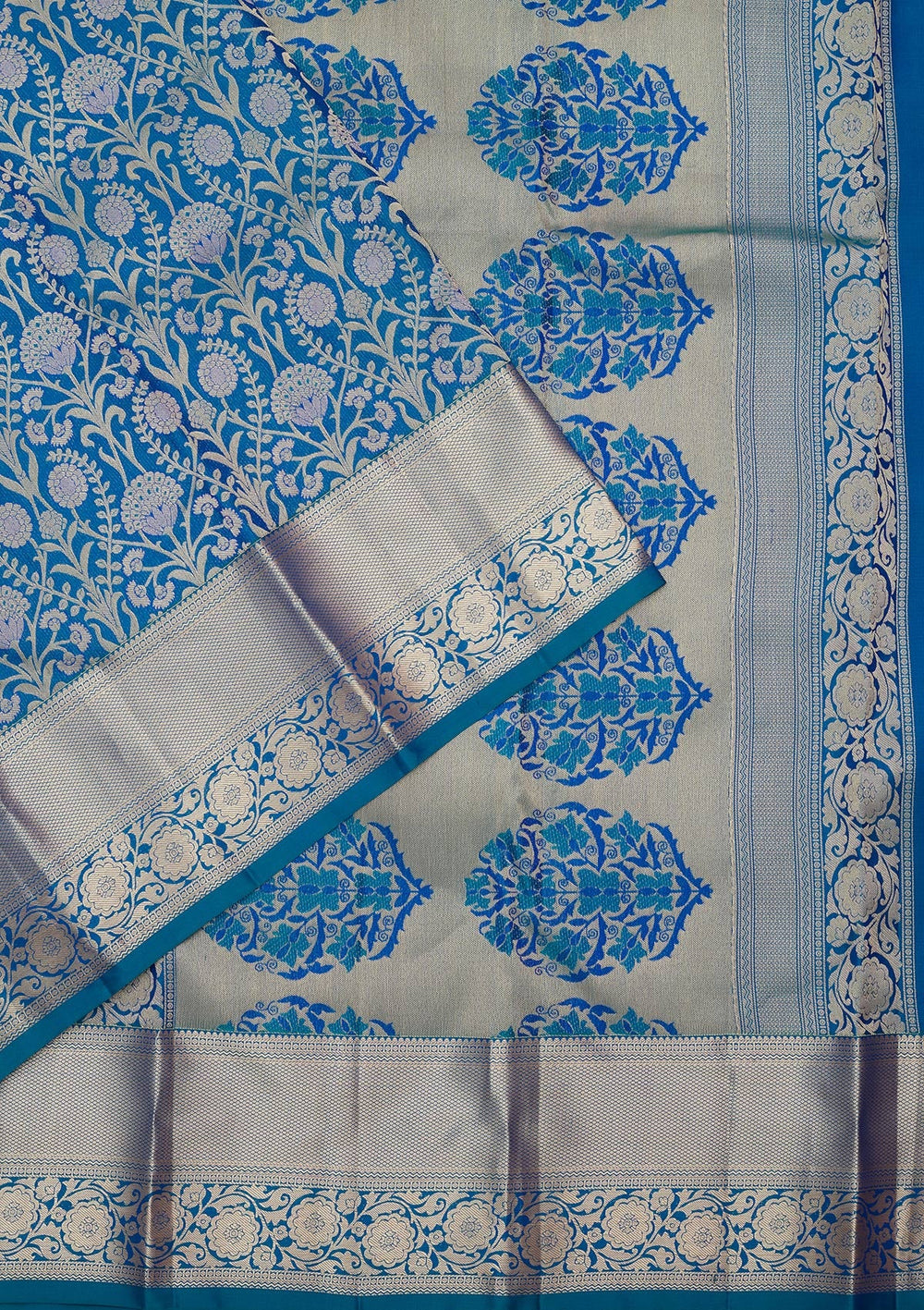 Turquoise Blue Zariwork Pure Silk Saree-koskii