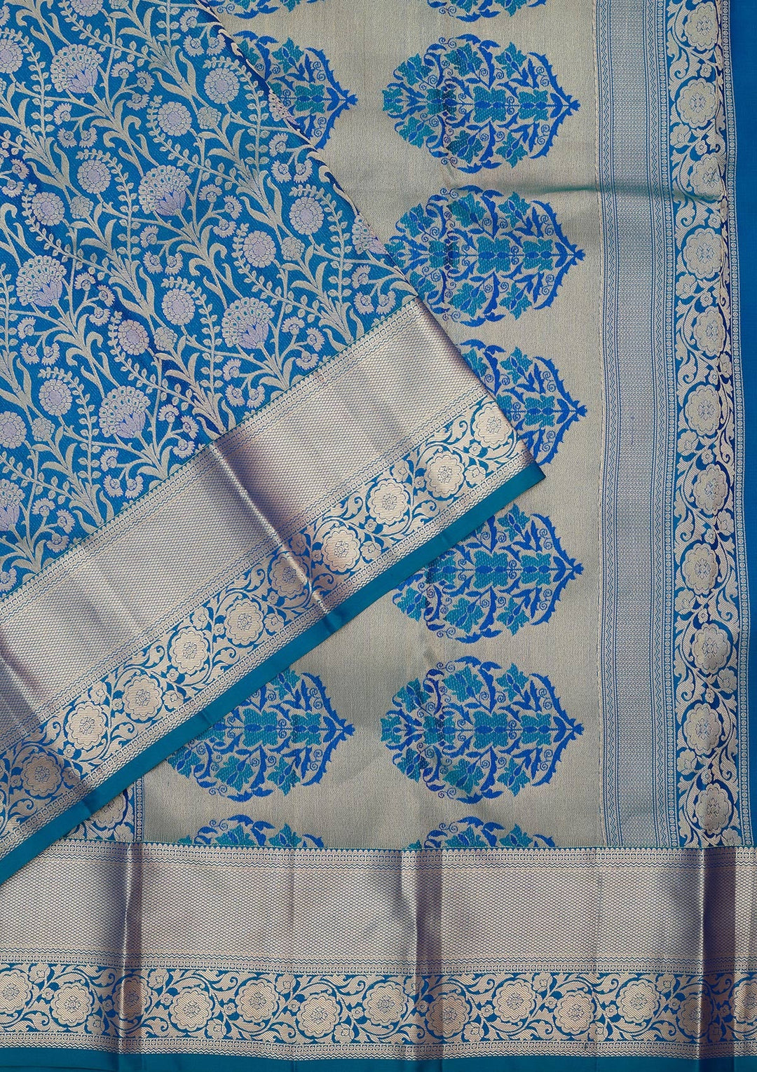 Turquoise Blue Zariwork Pure Silk Saree-koskii
