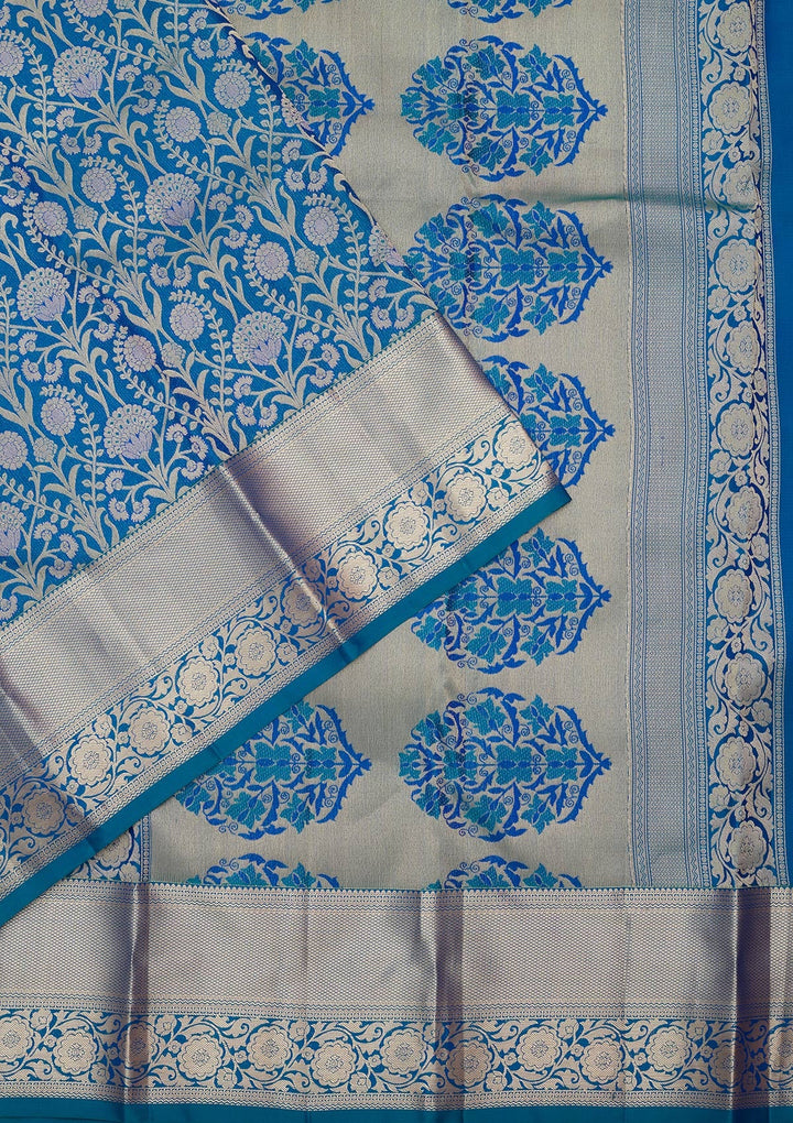 Turquoise Blue Zariwork Pure Silk Saree-koskii
