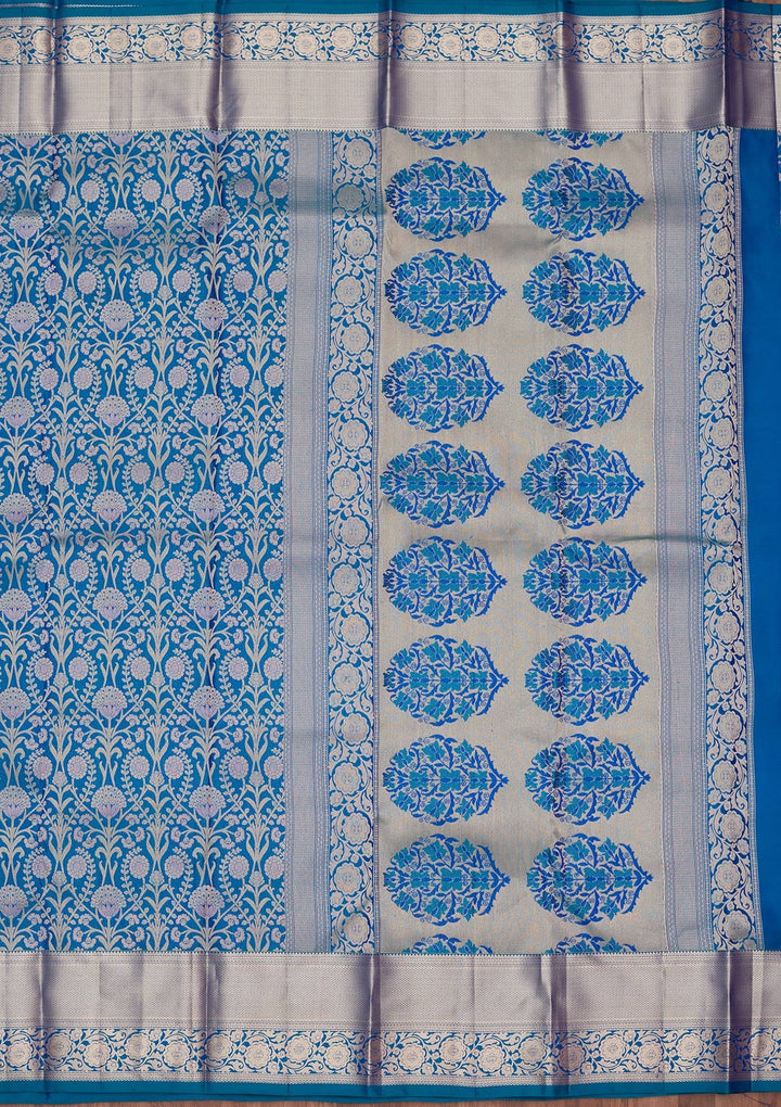 Turquoise Blue Zariwork Pure Silk Saree-koskii