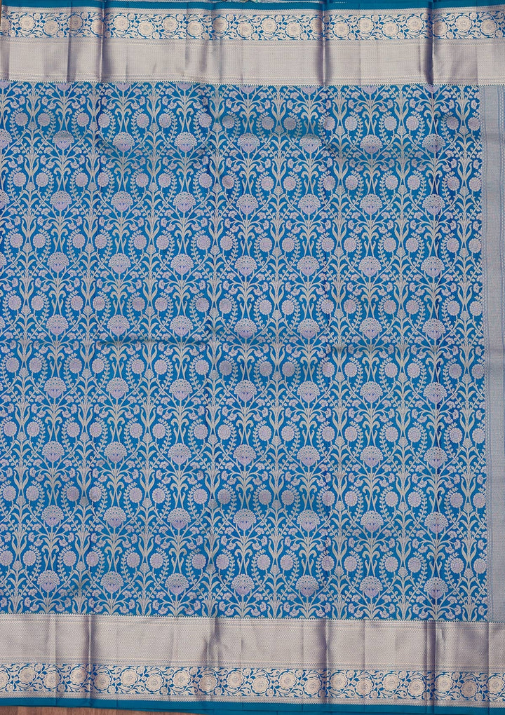 Turquoise Blue Zariwork Pure Silk Saree-koskii