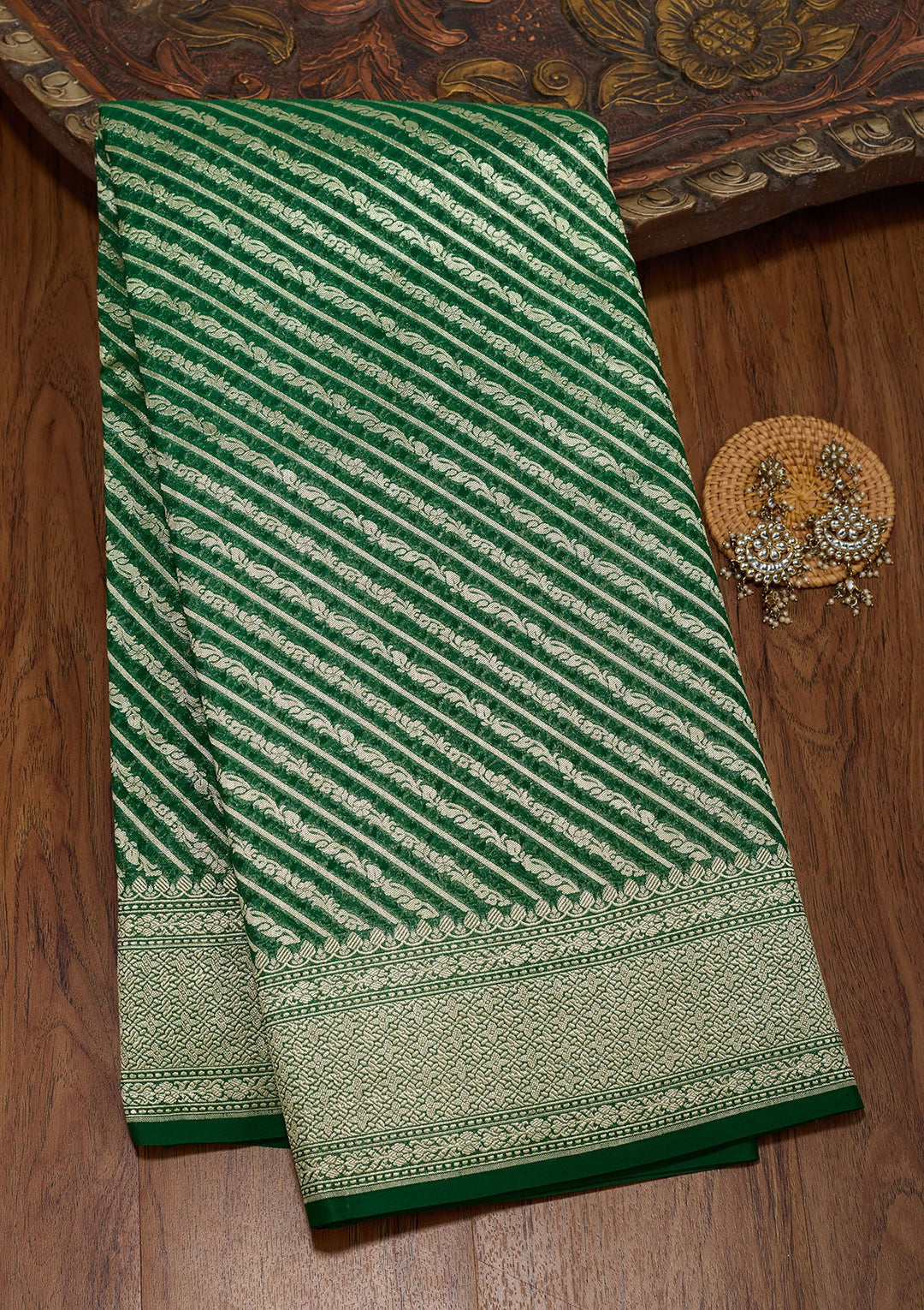 Bottle Green Zariwork Georgette Silk Saree-koskii