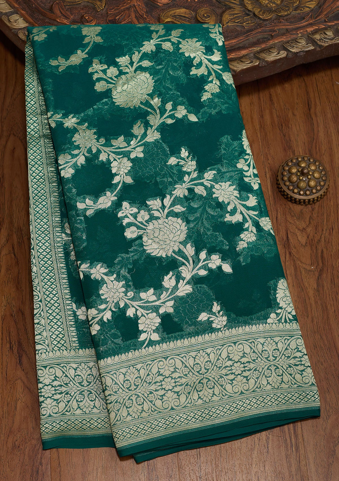 Rama Green Zariwork Georgette Silk Saree-koskii