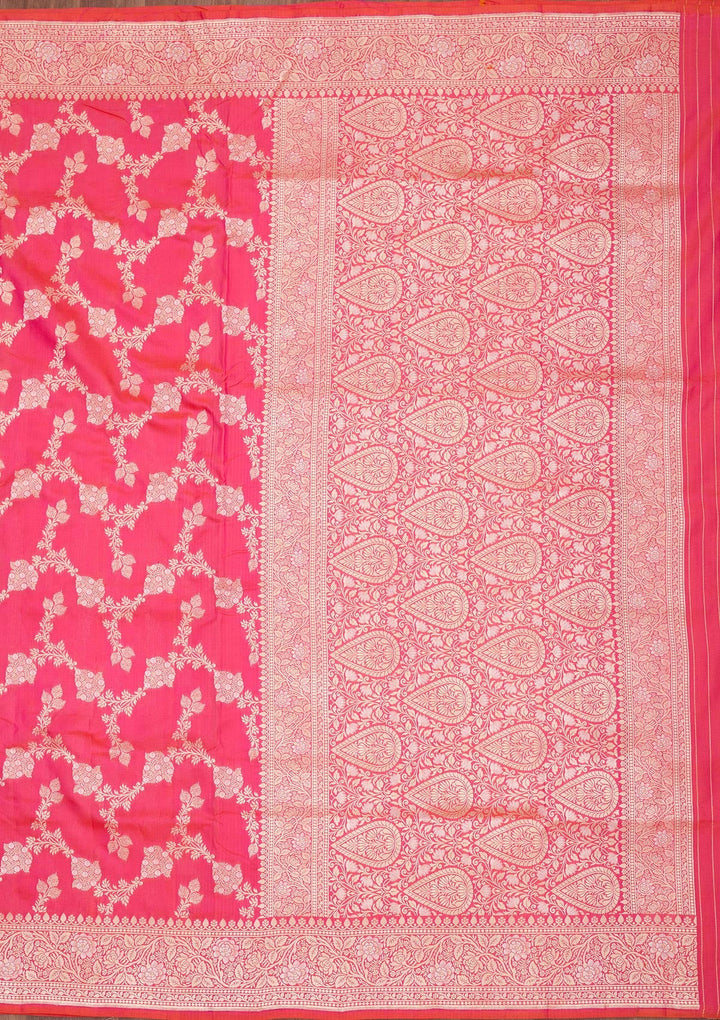 Rani Pink Zariwork Pure Silk Saree