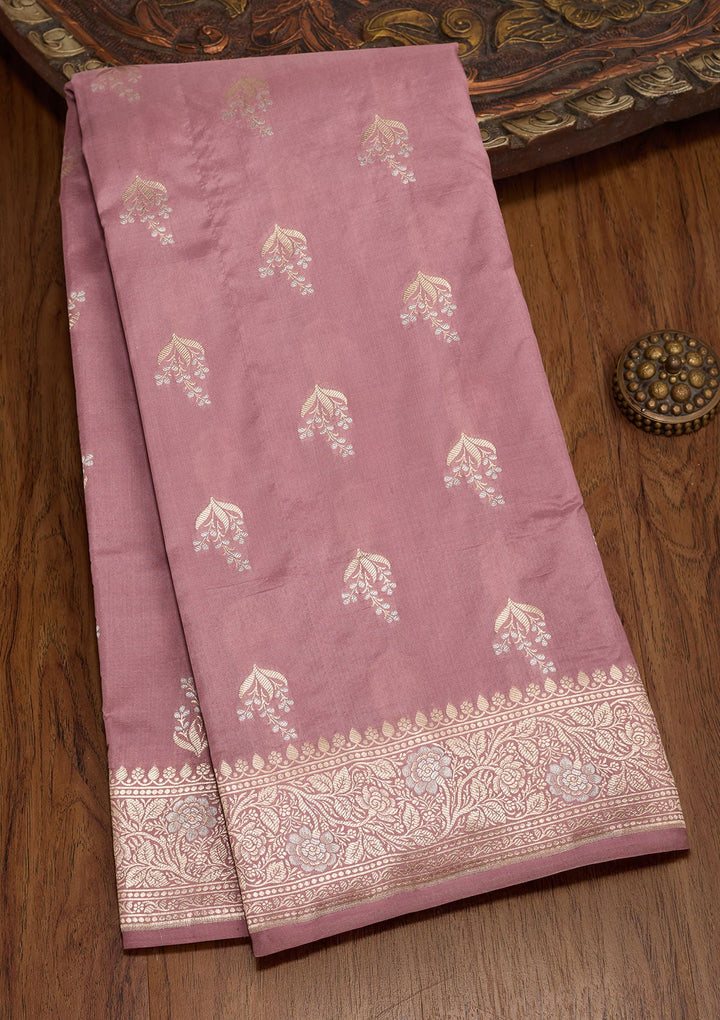 Onion Pink Zariwork Pure Silk Saree-koskii