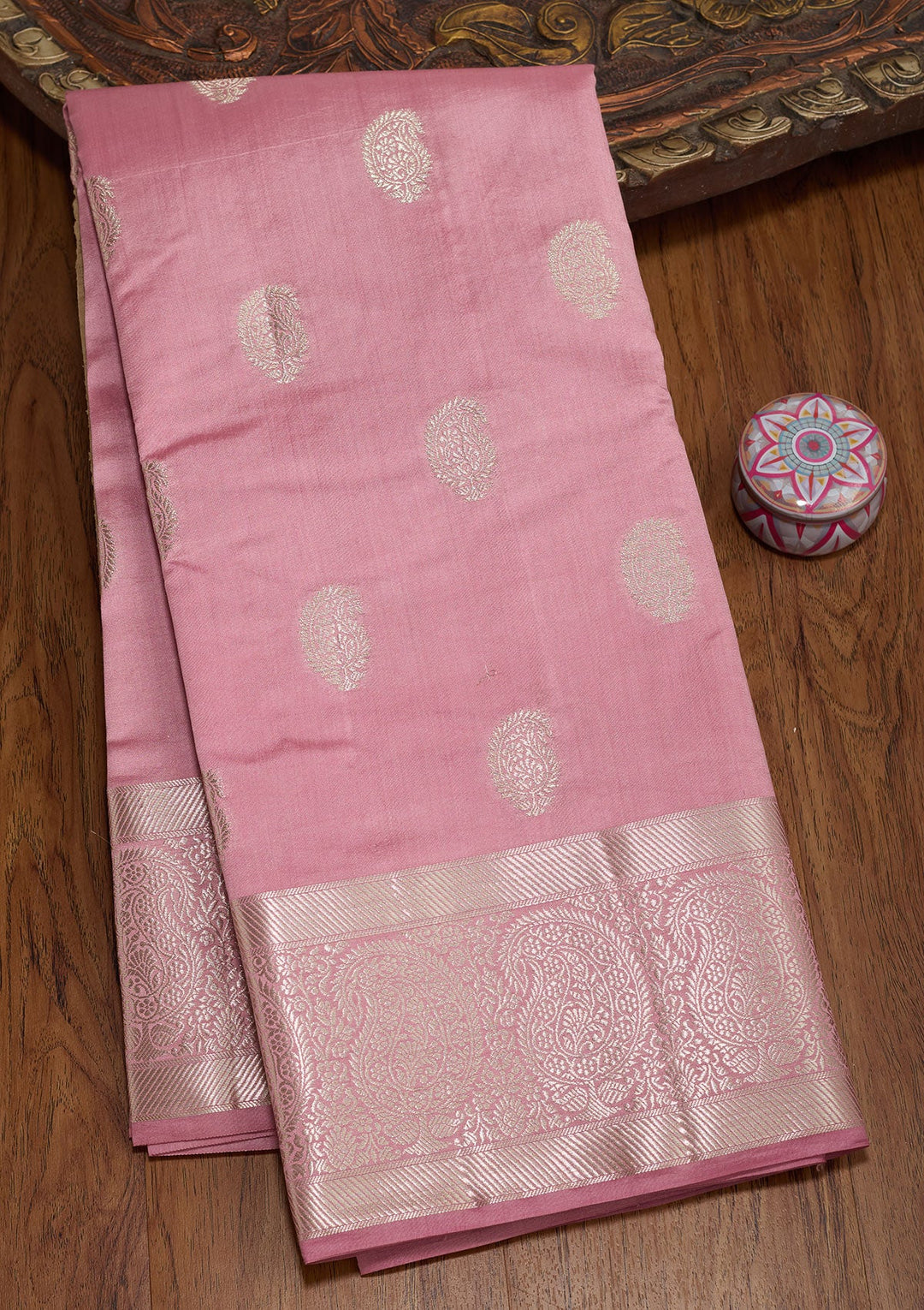 Onion Pink Zariwork Pure Silk Saree-koskii