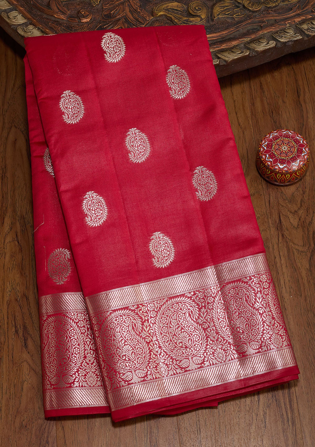 Red Zariwork Pure Silk Saree-koskii