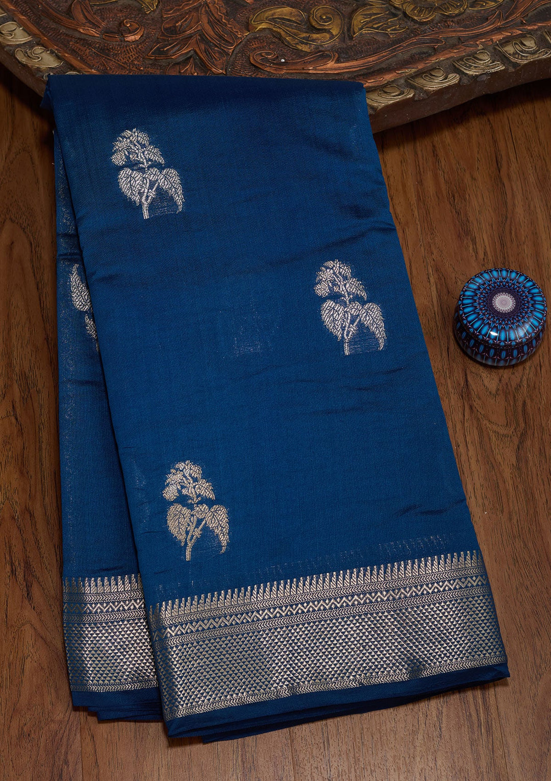 Peacock Blue Zariwork Pure Silk Saree-koskii