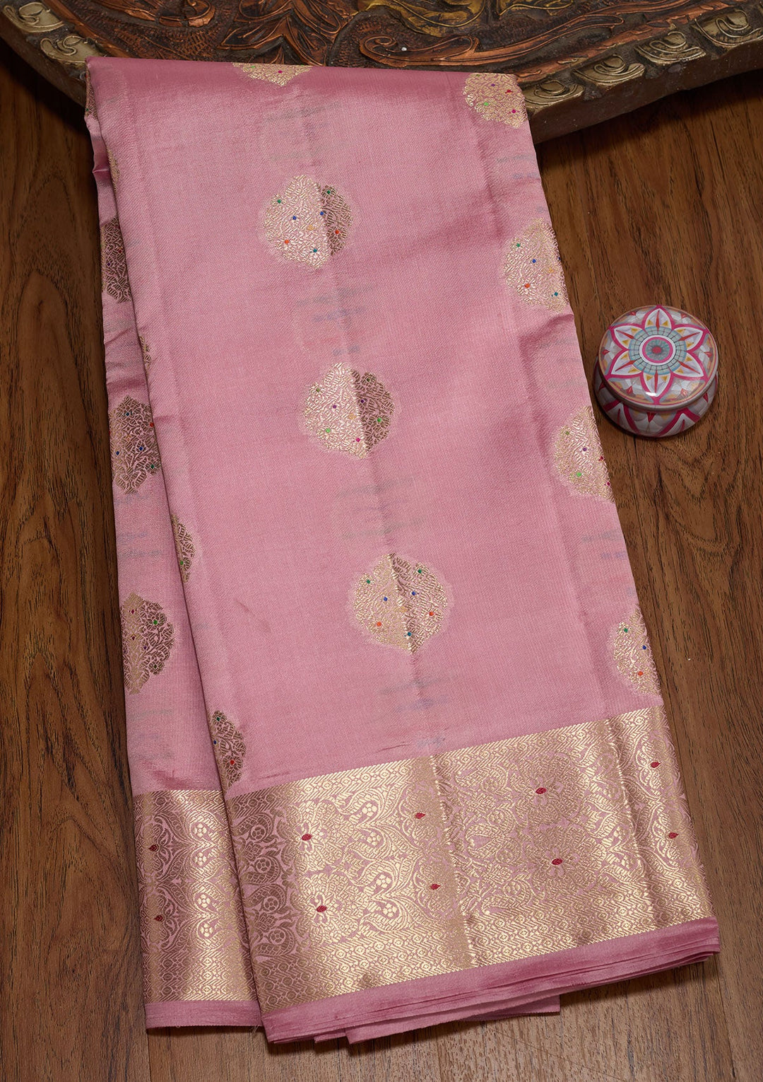 Baby Pink Zariwork Pure Silk Saree-koskii