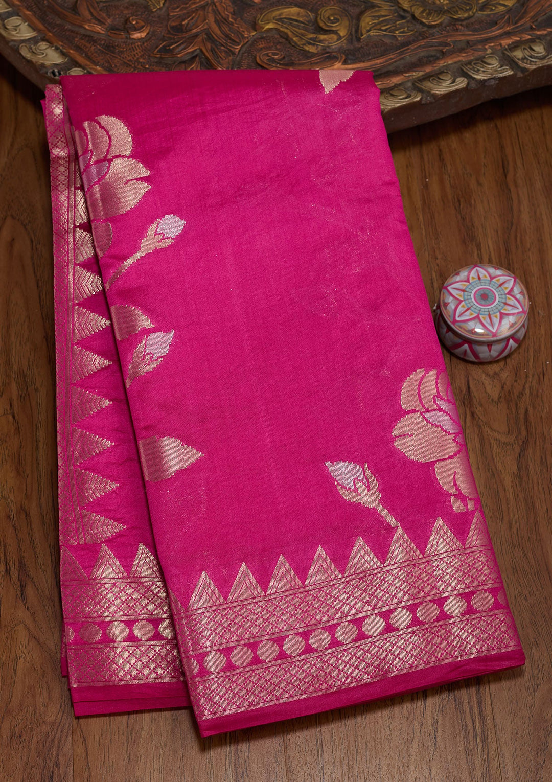 Rani Pink Zariwork Pure Silk Saree-koskii