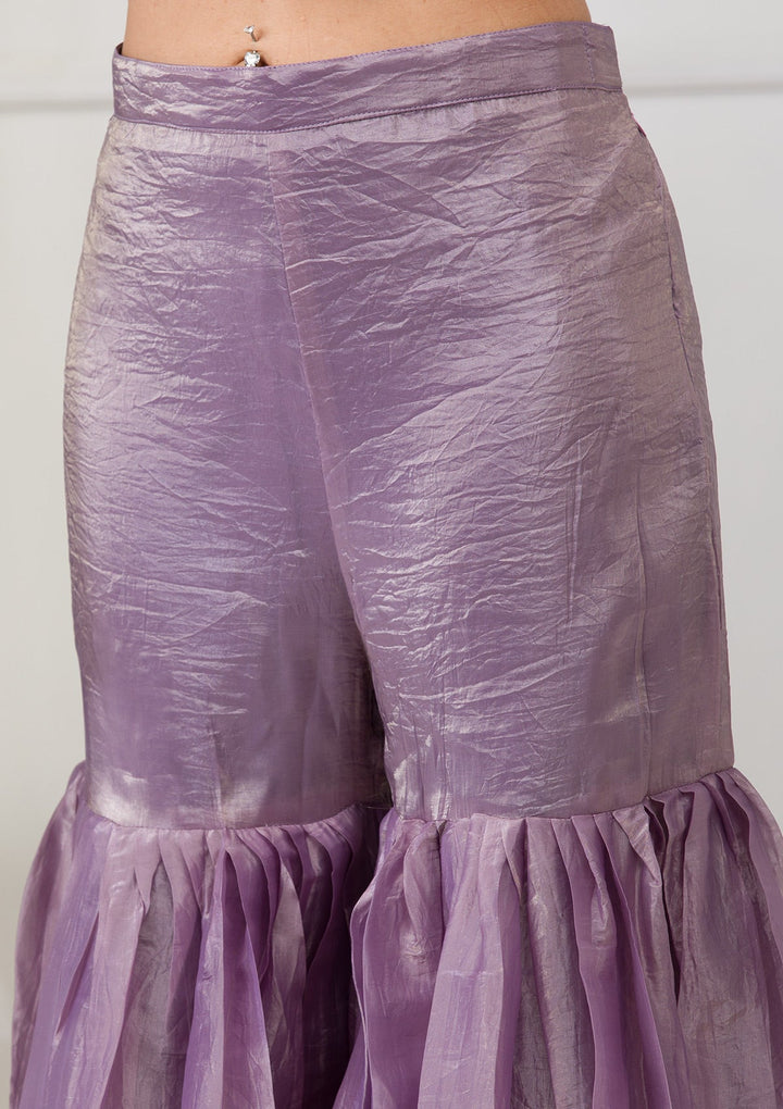 Lavender Threadwork Semi Crepe Readymade Salwar Suit-Koskii