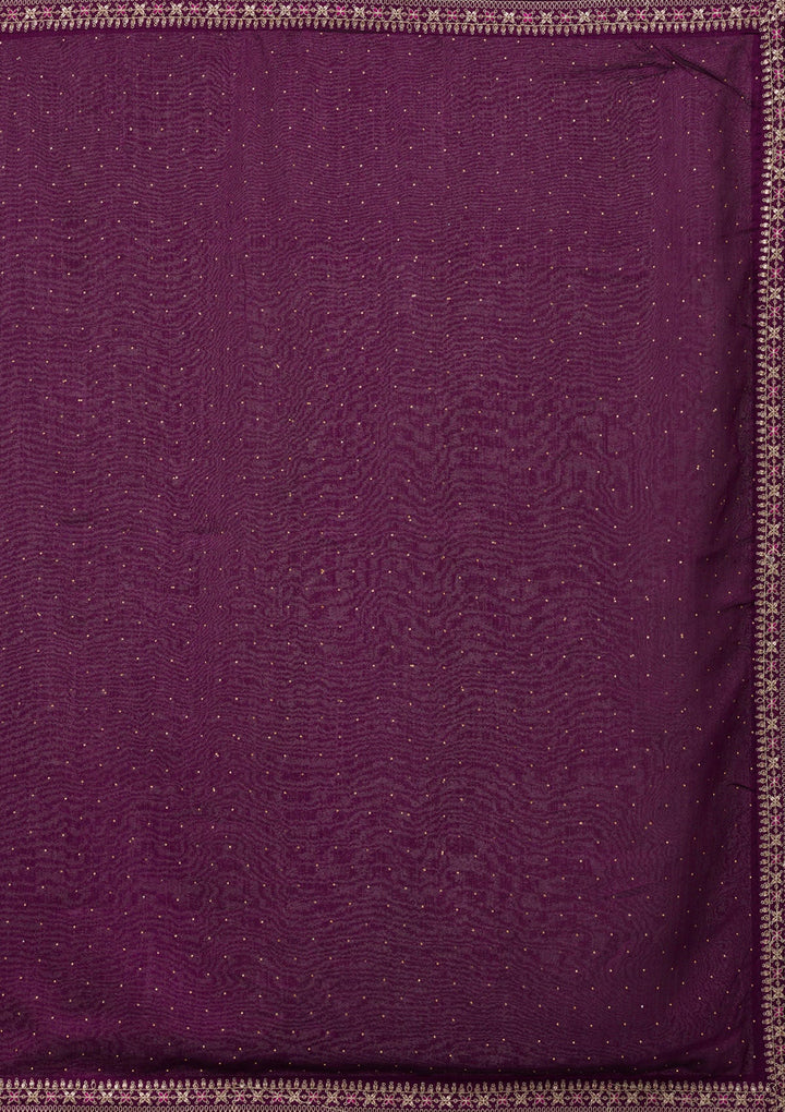 Purple Sequins Raw Silk Readymade Salwar Suit-Koskii